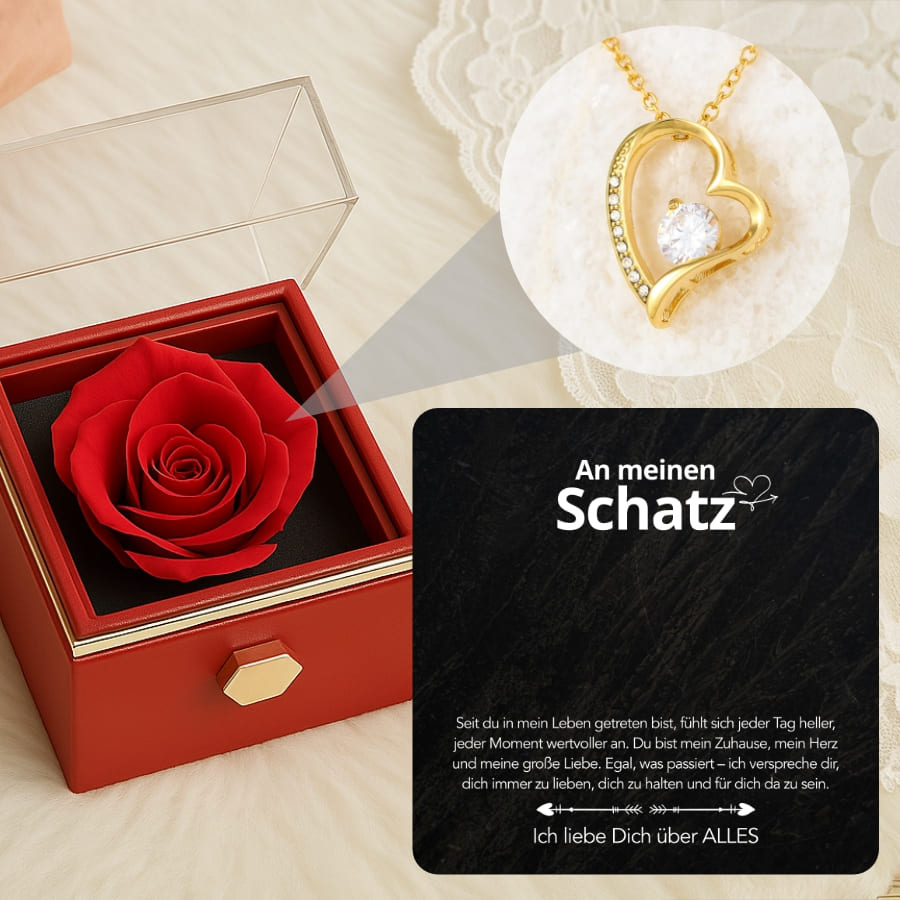 An meinen Schatz – Ewige Rose mit Herzschmuck & liebevoller Karte