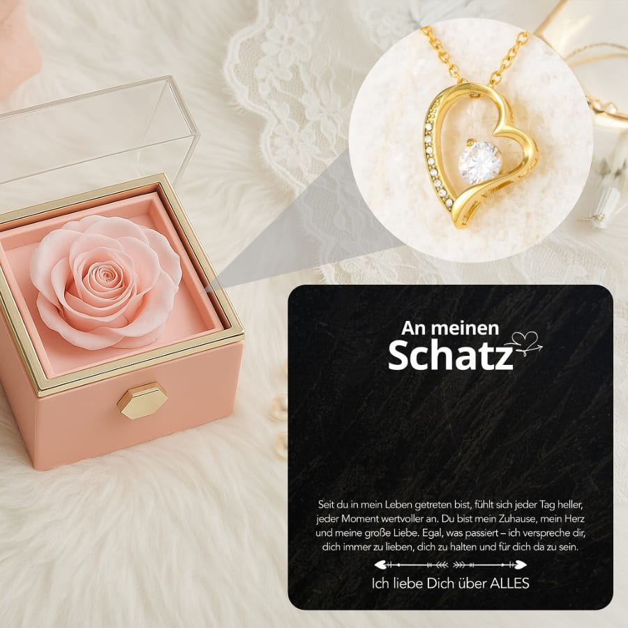 An meinen Schatz – Ewige Rose mit Herzschmuck & liebevoller Karte