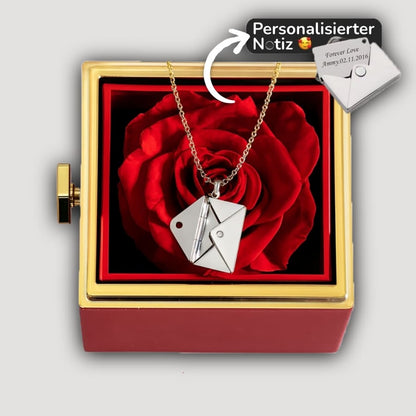 Personalisierte Halskette mit versteckter Liebesbotschaft in ewiger Rosenbox