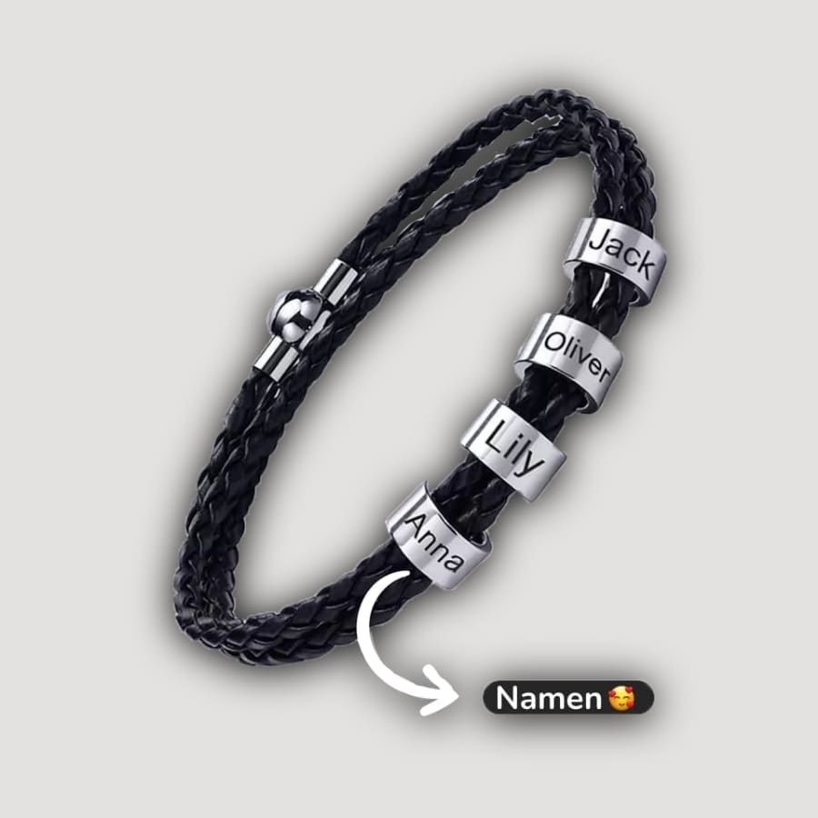 Geflochtenes Lederarmband mit Gravur-Elementen