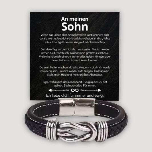 An meinen Sohn - Geflochtenes Edelstahl Lederarmband