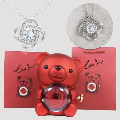 Ewige Teddy Rosenbox mit edler Knoten-Halskette