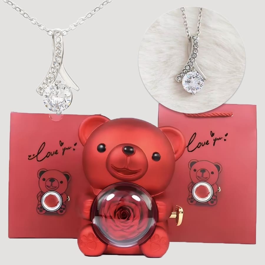 Ewige Teddy Rosenbox mit edler Band-Halskette