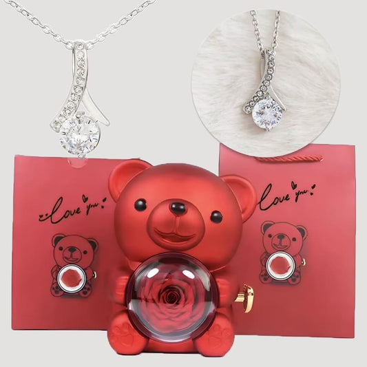Ewige Teddy Rosenbox mit edler Band-Halskette