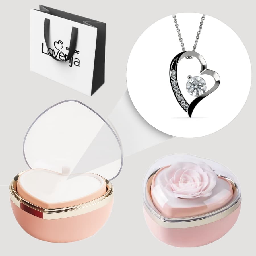 Herzförmige Rosenbox – Herzanhänger in 14k Weißgold Veredelung