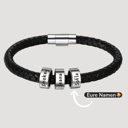 Geflochtenes Lederarmband mit Gravur-Elementen - Rund