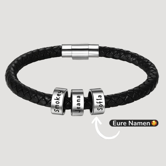Geflochtenes Lederarmband mit Gravur-Elementen - Rund