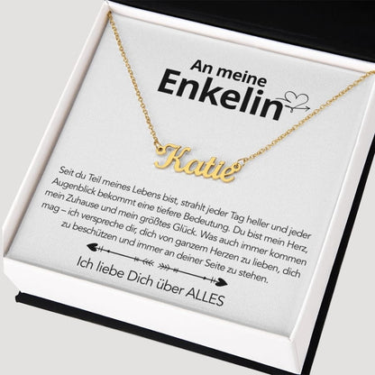 An meine Enkelin - Namenskette mit liebevoller Notiz