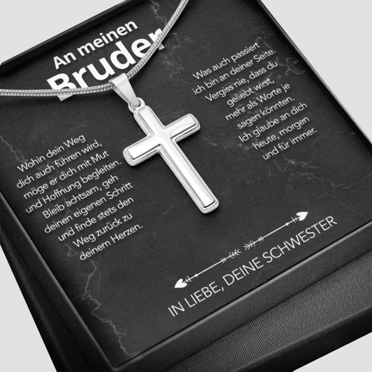 An meinen Bruder - Kreuzhalskette mit liebevoller Notiz