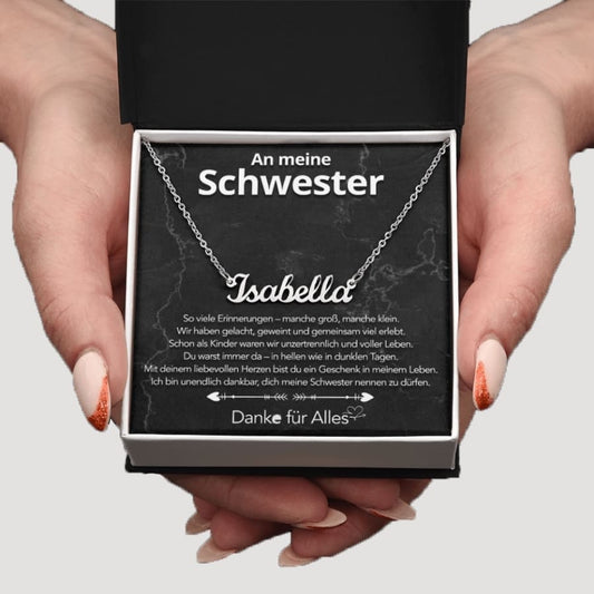 An meine Schwester - Namenskette mit liebevoller Notiz