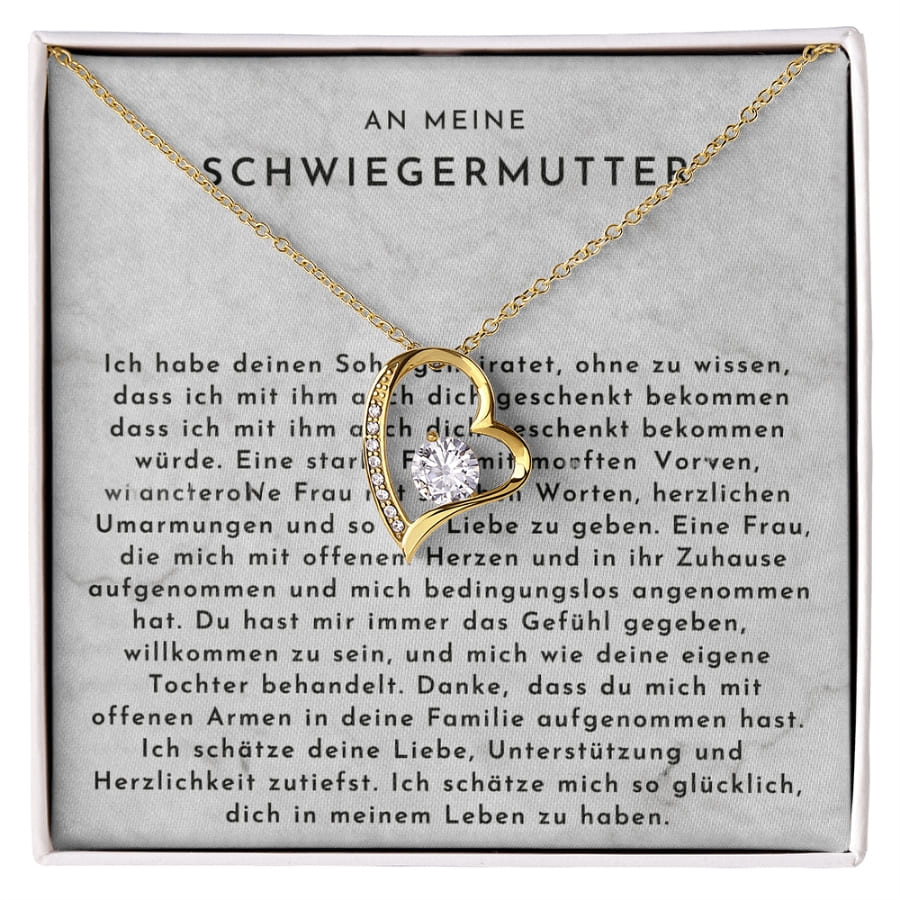 An meine Schwiegermutter -  Herz-Halskette mit liebevoller Karte