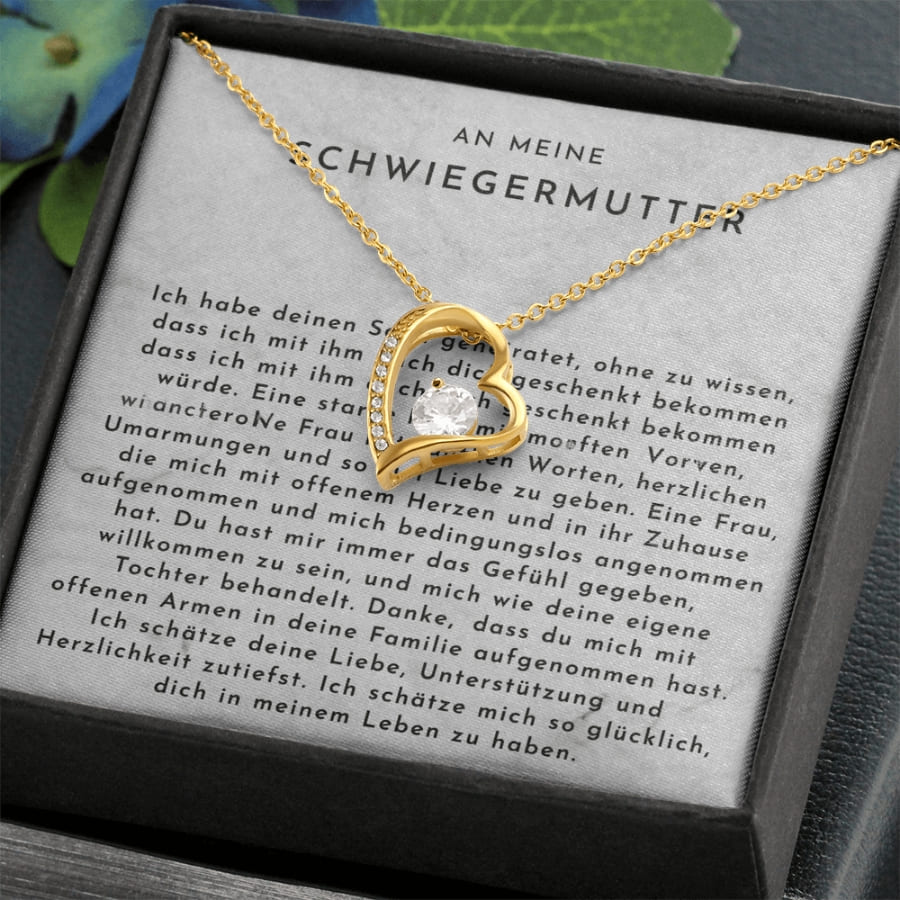 An meine Schwiegermutter -  Herz-Halskette mit liebevoller Karte