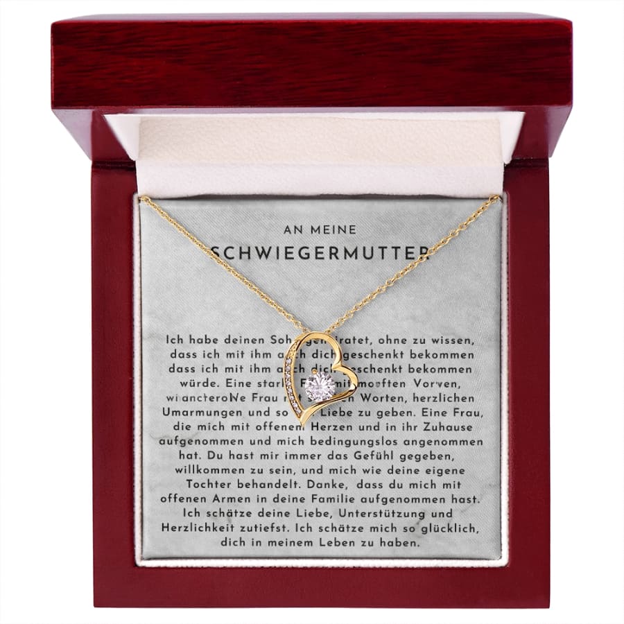 An meine Schwiegermutter -  Herz-Halskette mit liebevoller Karte