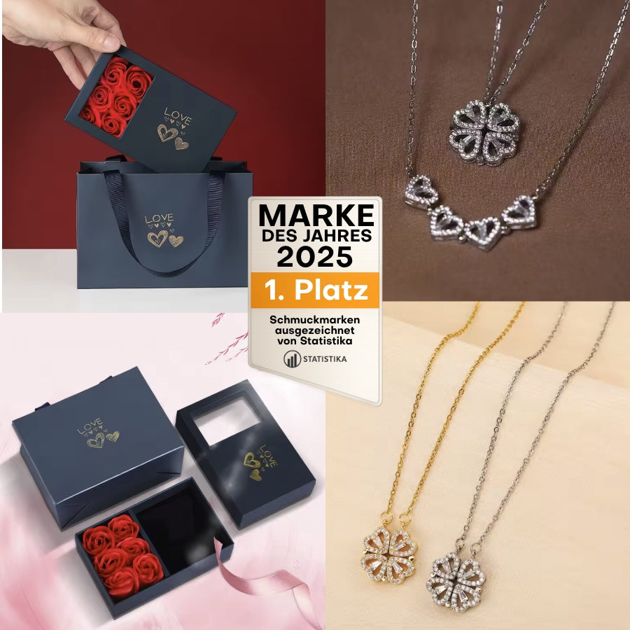 2-in-1 Magnet-Halskette im Kleeblatt- & Herzen-Stil