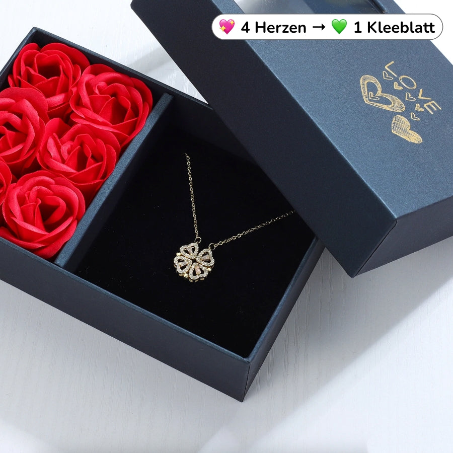 2-in-1 Magnet-Halskette im Kleeblatt- & Herzen-Stil