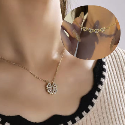 2-in-1 Magnet-Halskette im Kleeblatt- & Herzen-Stil