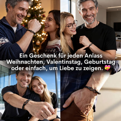 Bildcollage glücklicher Paare mit Armband am Handgelenk, Text für jeden Anlass wie Weihnachten oder Valentinstag
