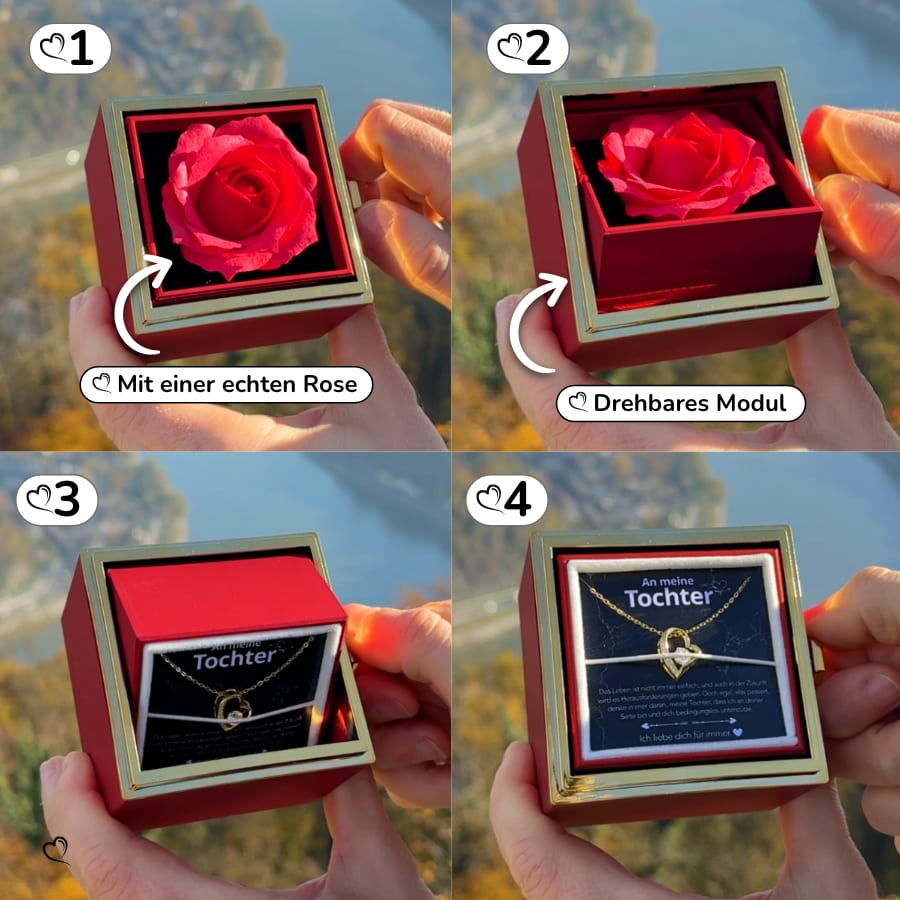 An meine Tochter – Ewige Rose mit Herzschmuck & liebevoller Karte