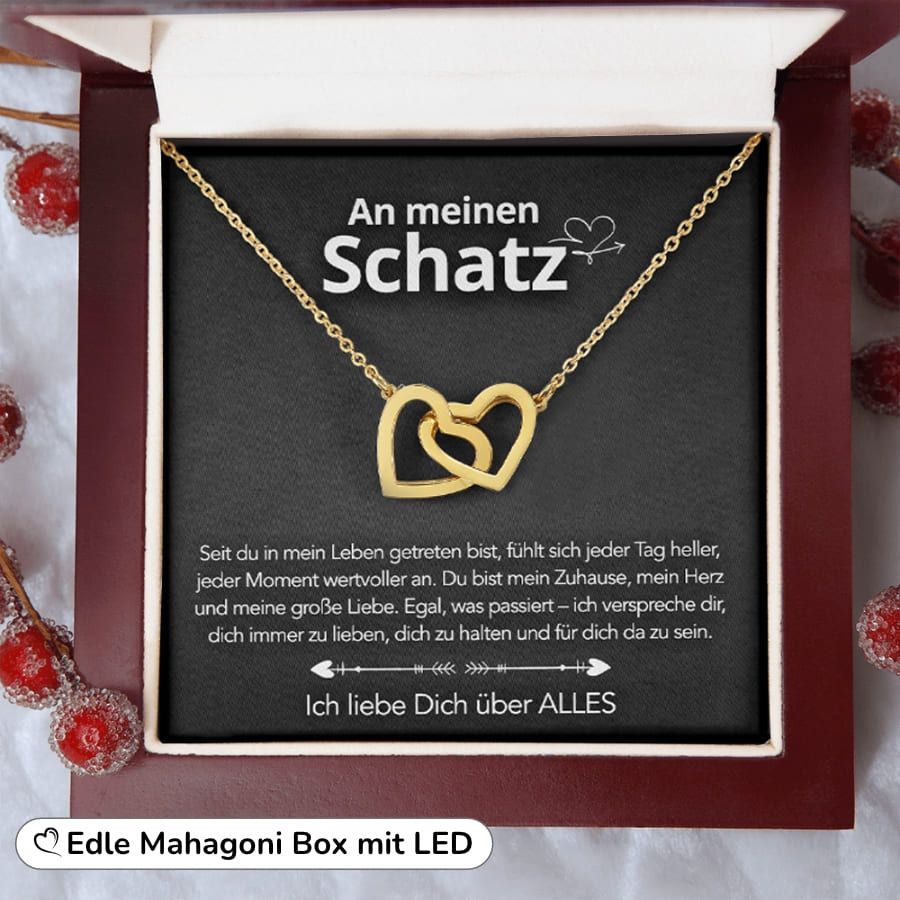 An meinen Schatz – Doppelherz Gravur in 14k Weißgold / 18k Gelbgold Veredelung
