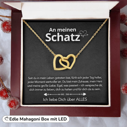 An meinen Schatz – Doppelherz Gravur in 14k Weißgold / 18k Gelbgold Veredelung