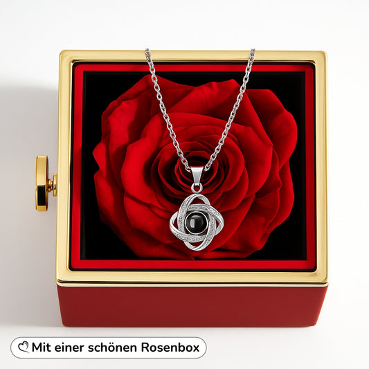Foto Halskette mit deinem Lieblingsbild in ewiger Rosenbox – Knotenhalskette