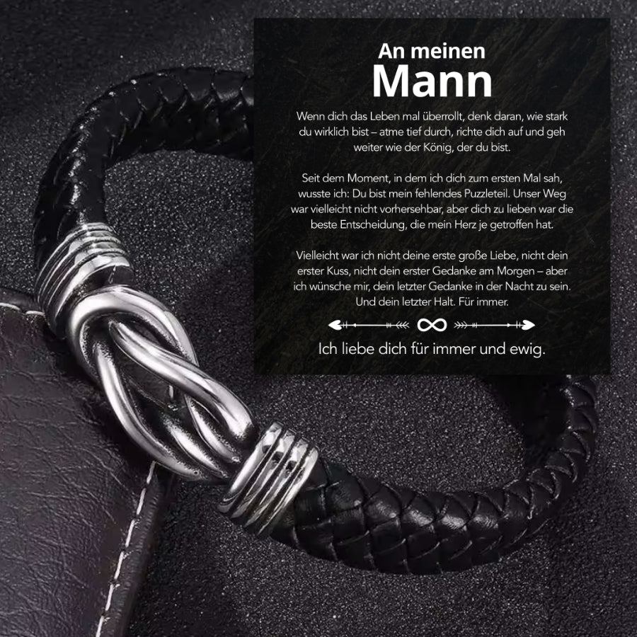 An meinen Mann - Geflochtenes Edelstahl Lederarmband