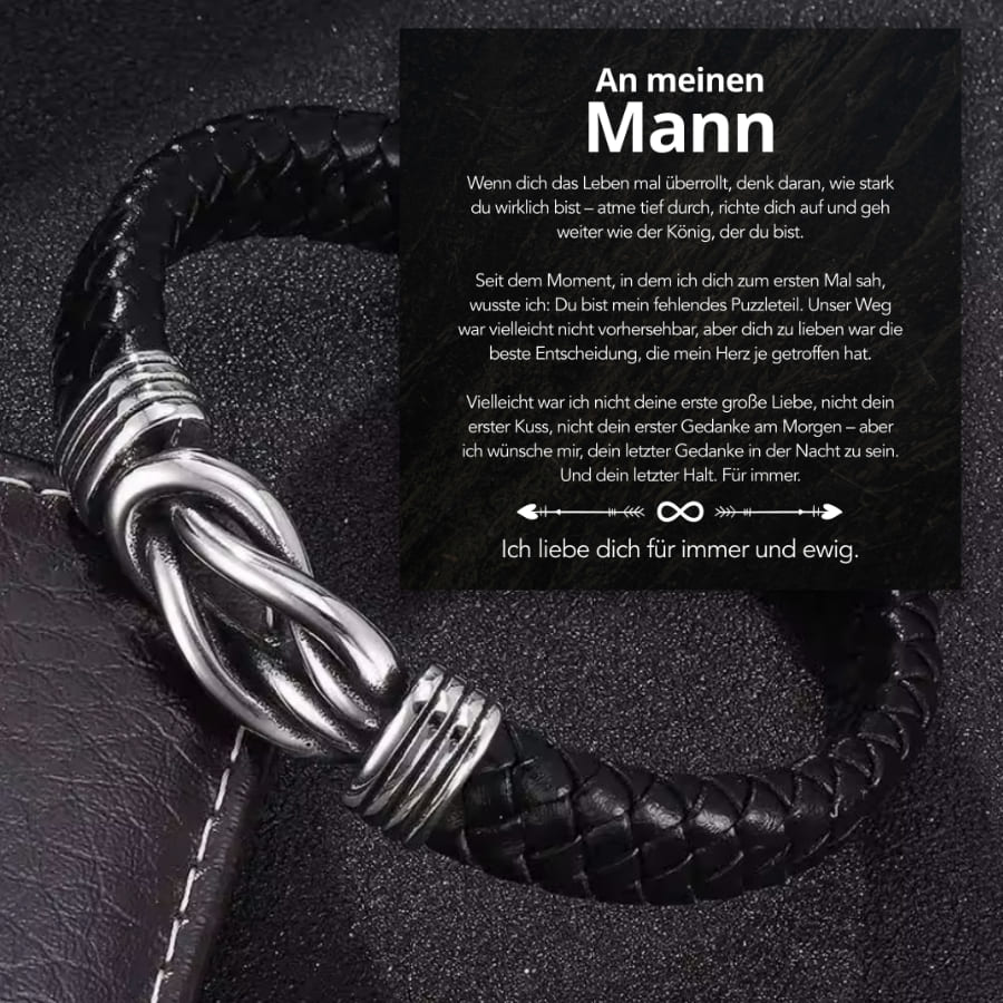 An meinen Mann - Geflochtenes Edelstahl Lederarmband
