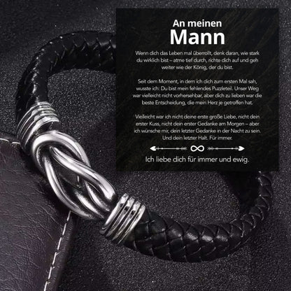 An meinen Mann - Geflochtenes Edelstahl Lederarmband