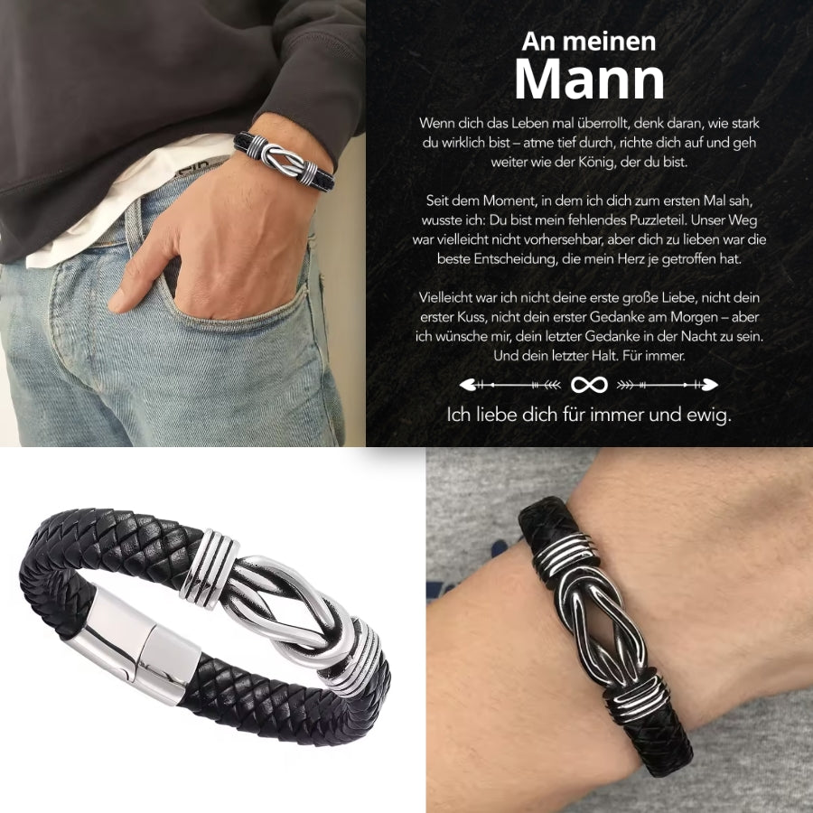 An meinen Mann - Geflochtenes Edelstahl Lederarmband