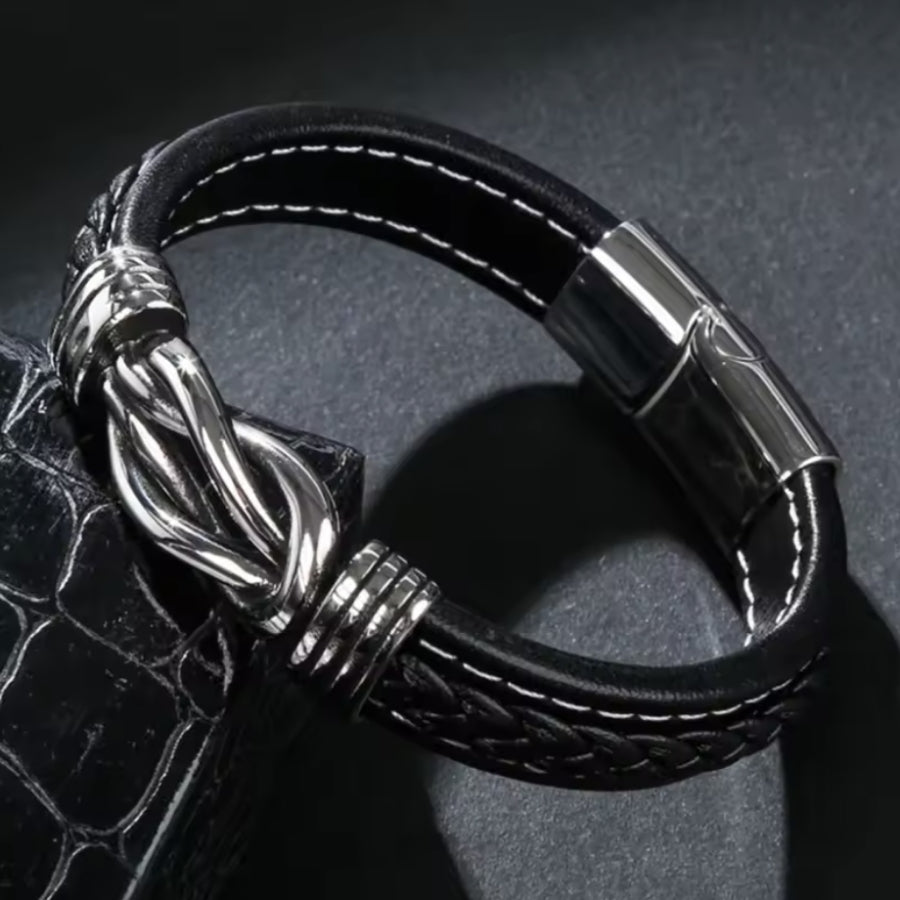 An meinen Mann - Geflochtenes Edelstahl Lederarmband