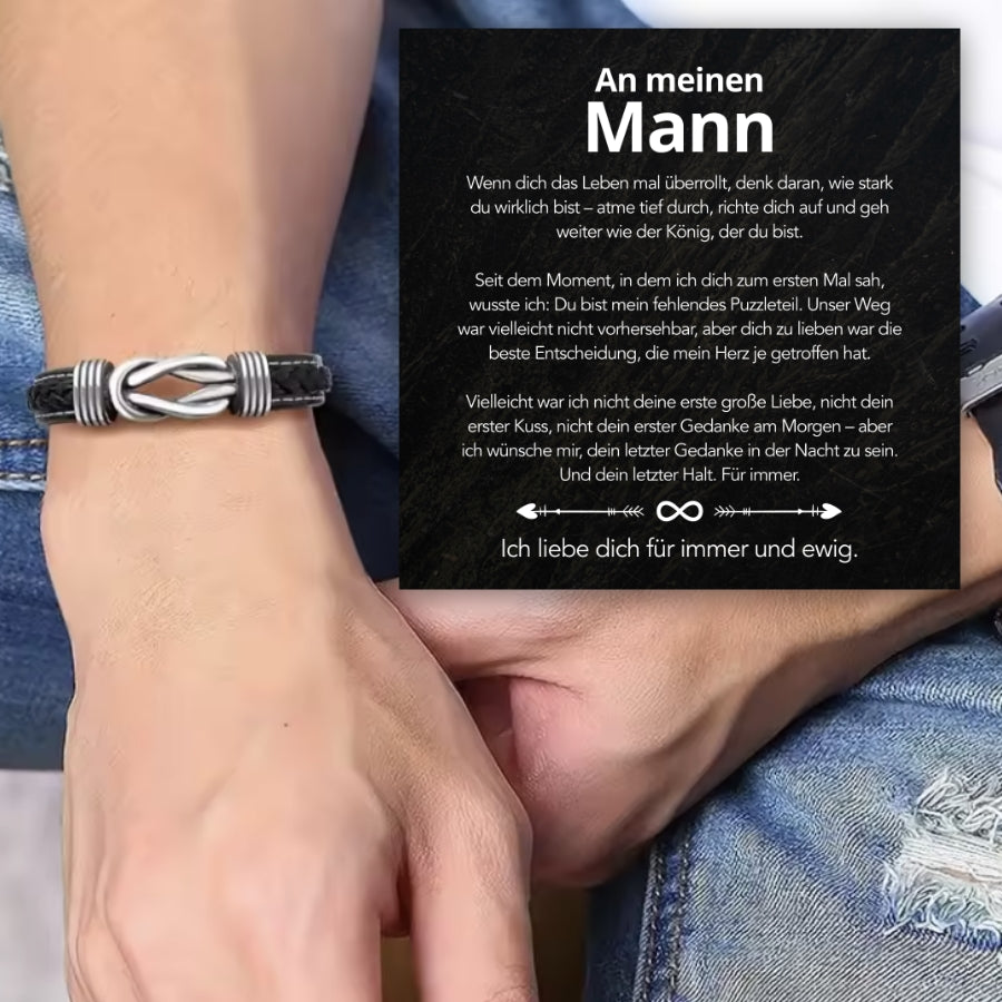 An meinen Mann - Geflochtenes Edelstahl Lederarmband