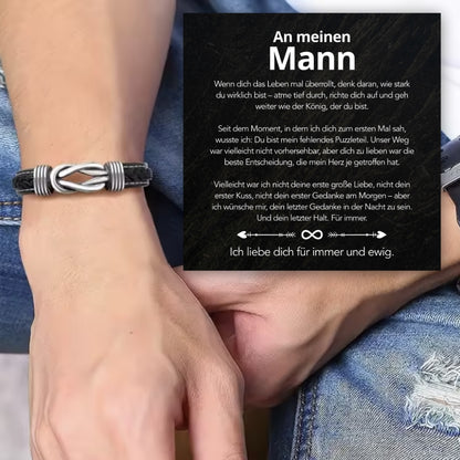 An meinen Mann - Geflochtenes Edelstahl Lederarmband