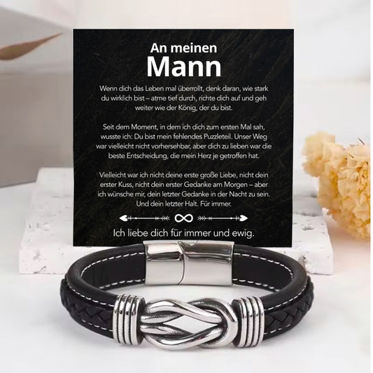 An meinen Mann - Geflochtenes Edelstahl Lederarmband
