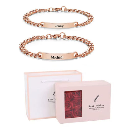 Graviertes Armband-Set für Paare – Mit ewiger Rosenbox