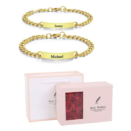 Graviertes Armband-Set für Paare – Mit ewiger Rosenbox