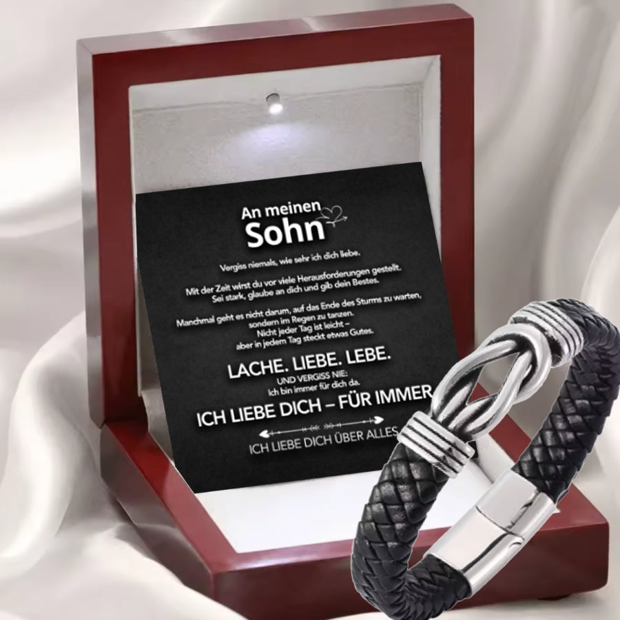 An meinen Sohn - Geflochtenes Edelstahl Lederarmband