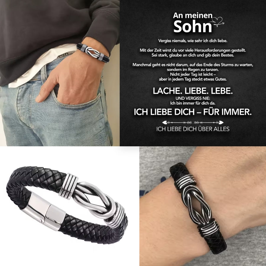 An meinen Sohn - Geflochtenes Edelstahl Lederarmband