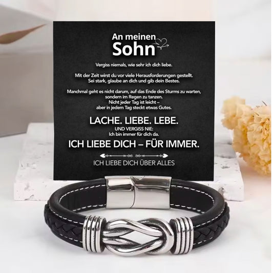 An meinen Sohn - Geflochtenes Edelstahl Lederarmband