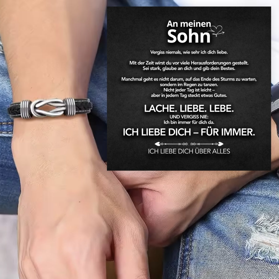 An meinen Sohn - Geflochtenes Edelstahl Lederarmband