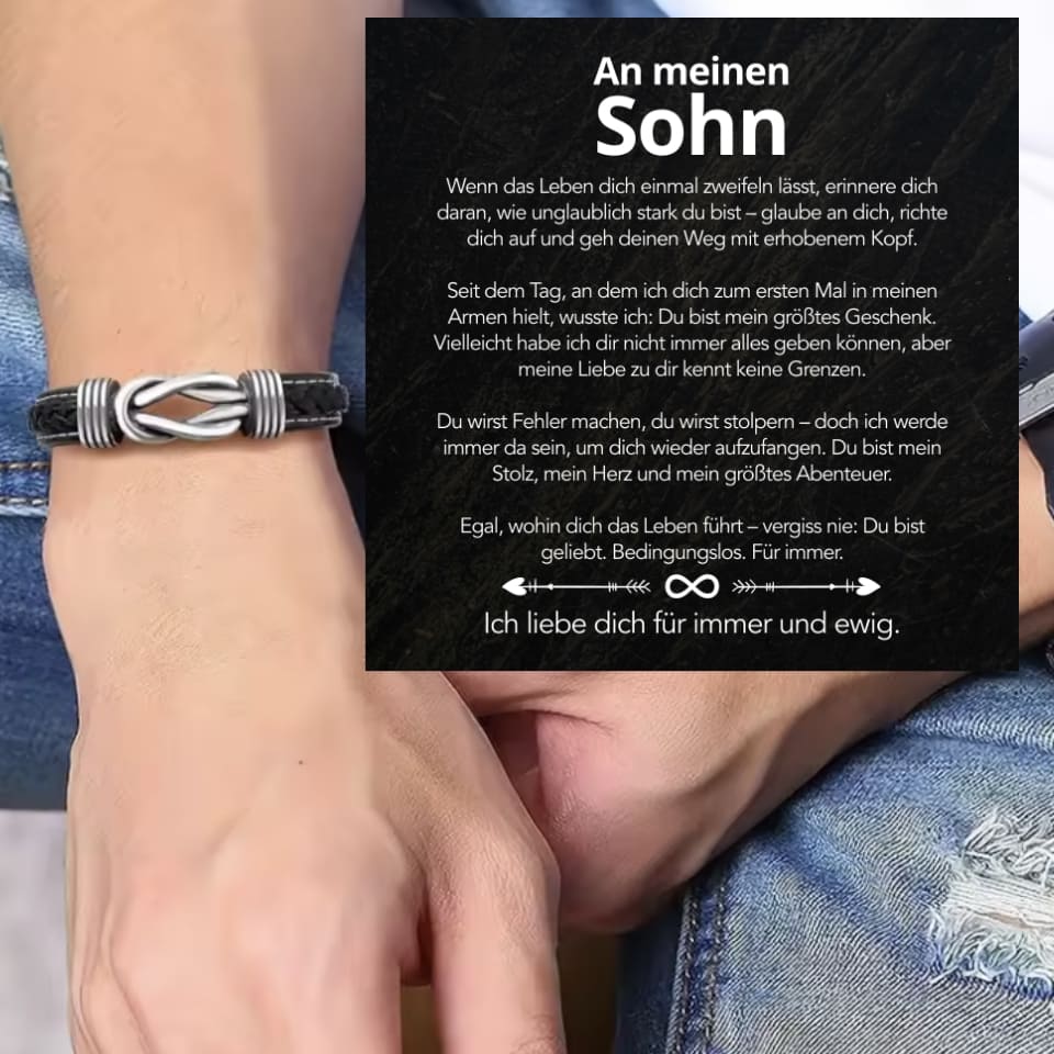 An meinen Sohn - Geflochtenes Edelstahl Lederarmband