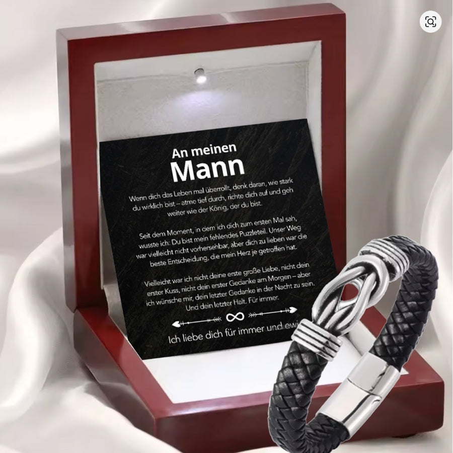 An meinen Mann - Geflochtenes Edelstahl Lederarmband