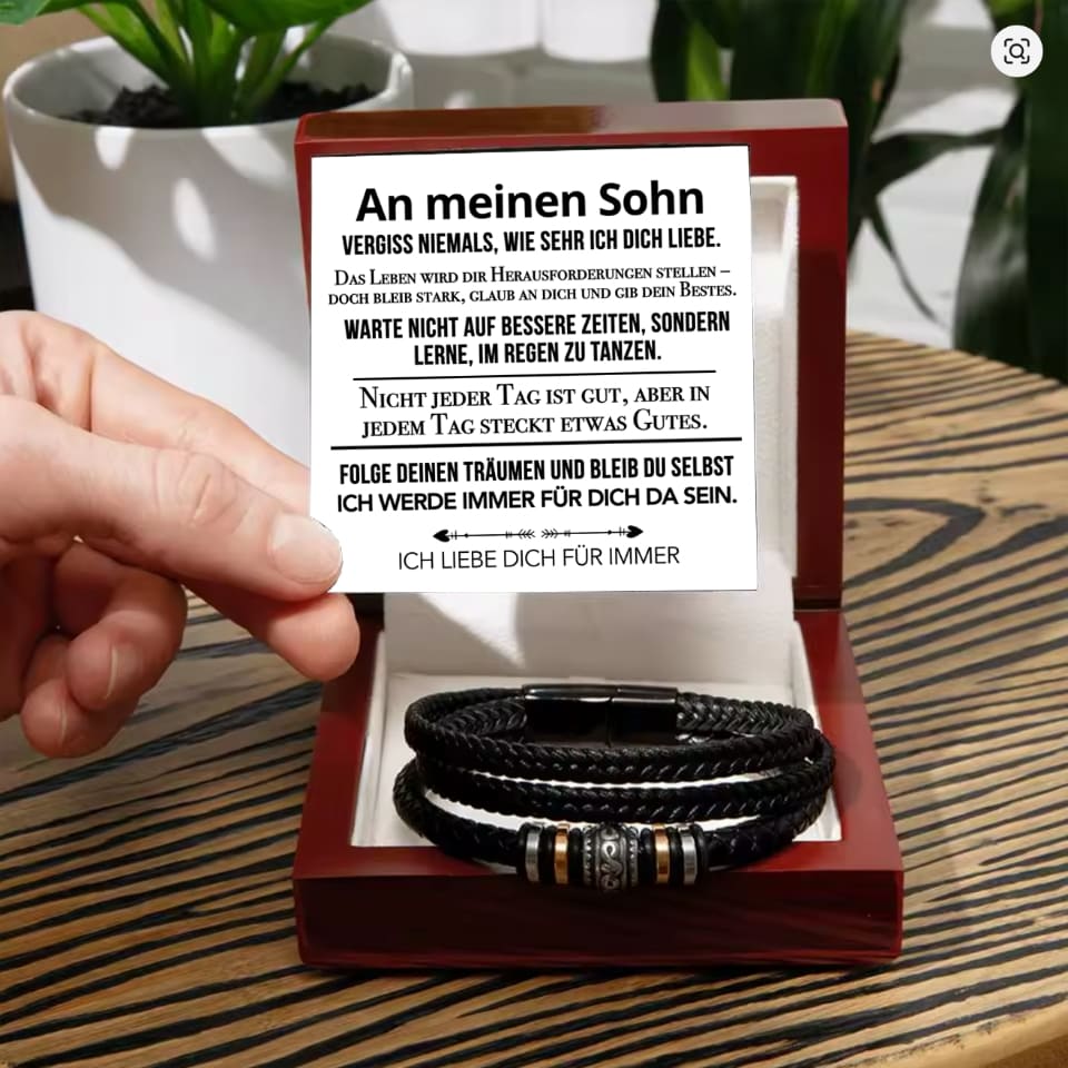 An meinen Sohn - Vergiss niemals weiß - Lederarmband