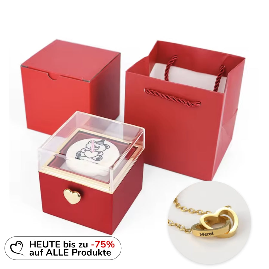 360 Grad Box mit Kerze - Doppelherz mit Gravur