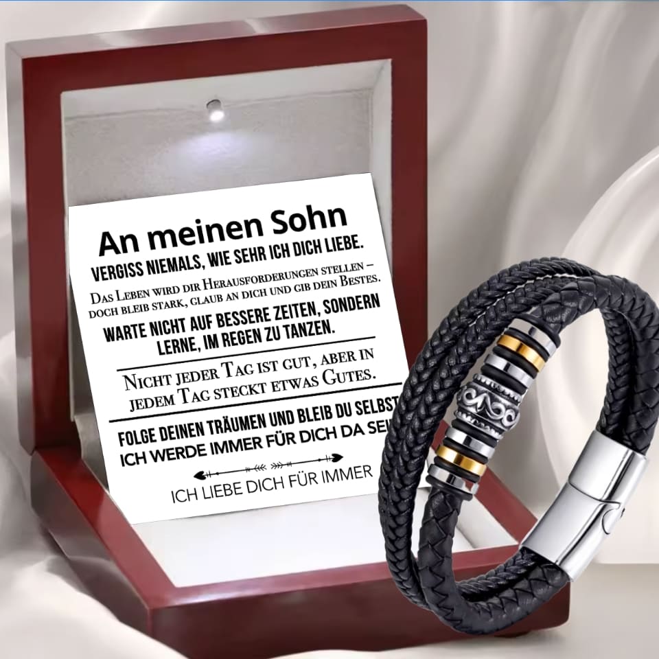 An meinen Sohn - Vergiss niemals weiß - Lederarmband