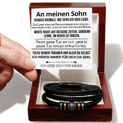 An meinen Sohn - Vergiss niemals weiß - Lederarmband