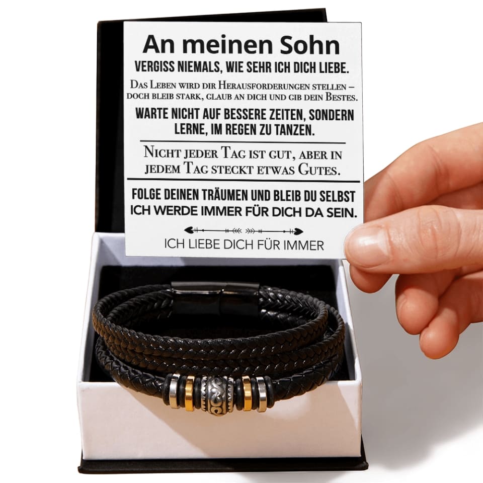 An meinen Sohn - Vergiss niemals weiß - Lederarmband