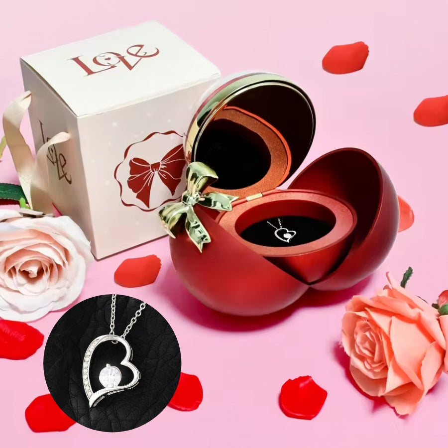 Ewige Rose in Kugelbox - Zirkonia Herzhalskette