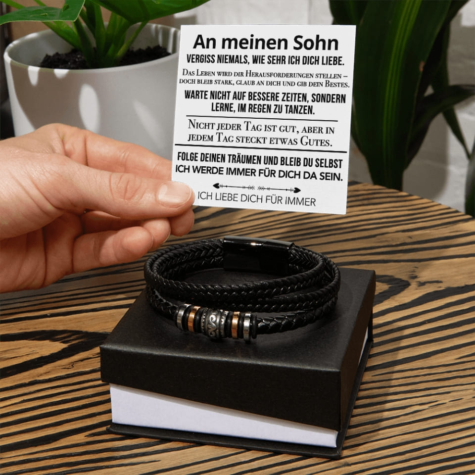 An meinen Sohn - Vergiss niemals weiß - Lederarmband