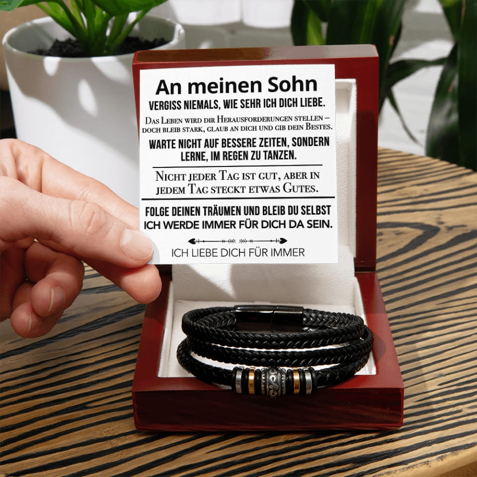 An meinen Sohn - Vergiss niemals weiß - Lederarmband