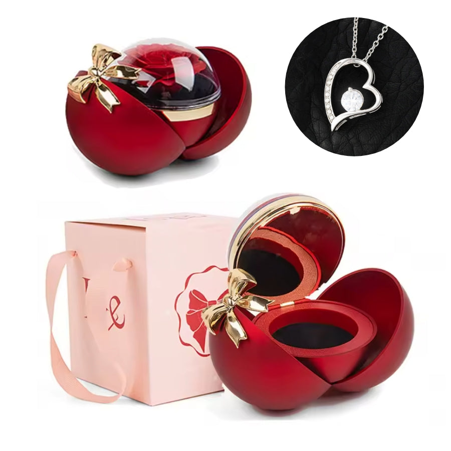 Ewige Rose in Kugelbox - Zirkonia Herzhalskette